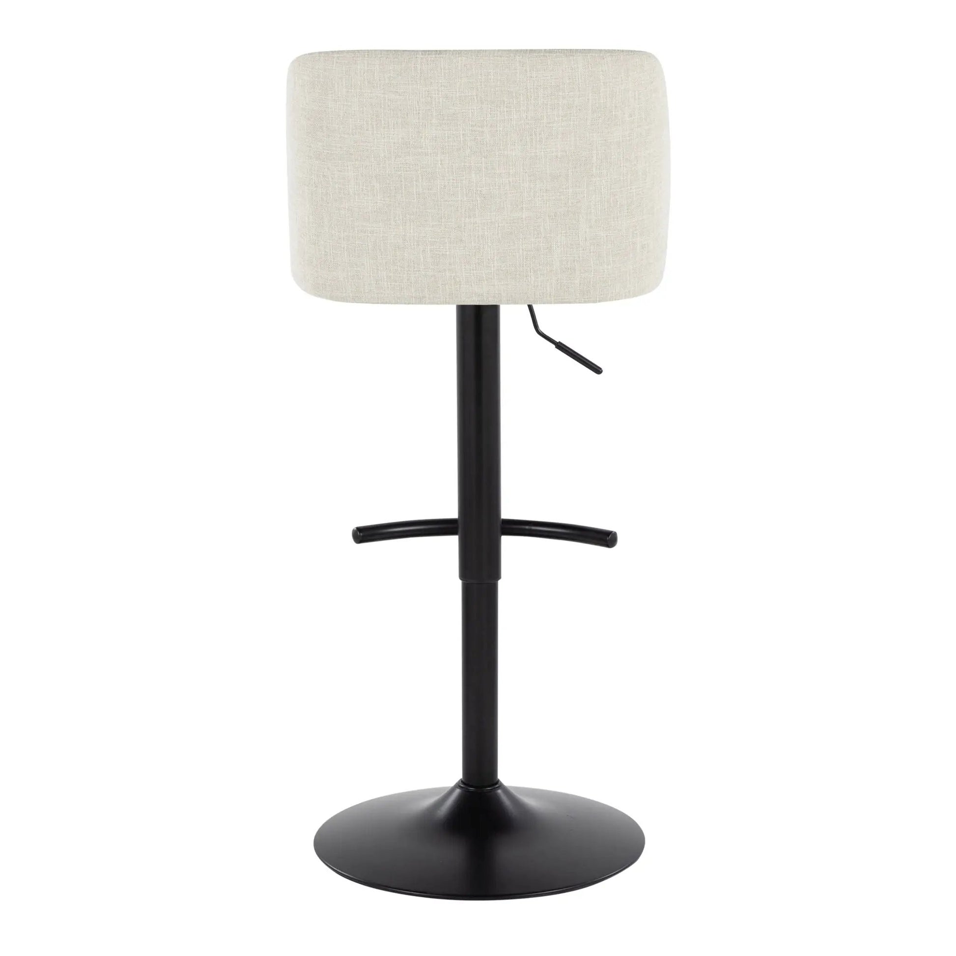 Toriano Contemporary Adjustable Barstool Set of 2 beige fabric with black pedestal base on Tampa Home & Garden Store
