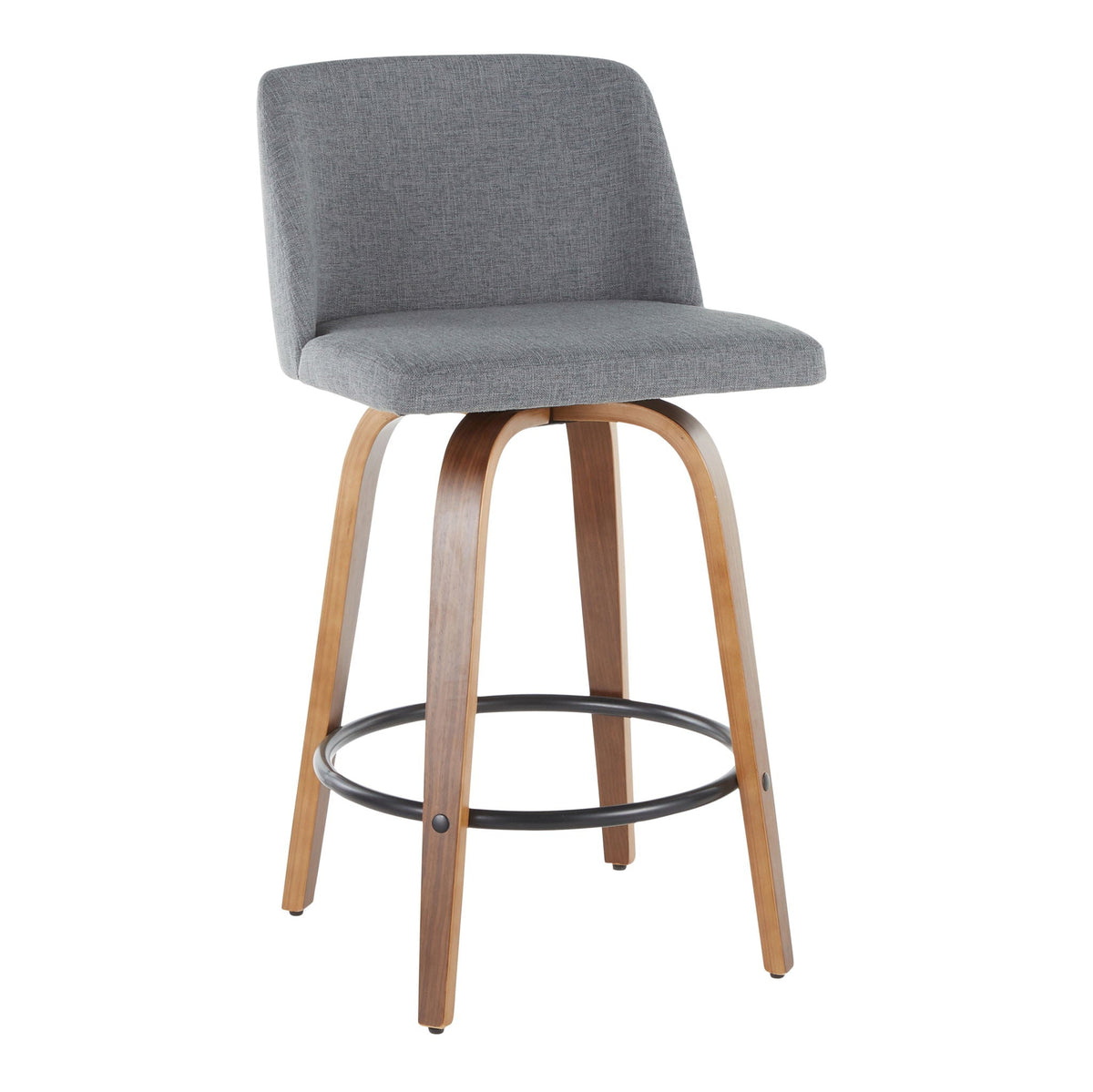 Toriano mid-century counter stool set of 2 in grey fabric with curved wood legs on Tampa Home & Garden Store