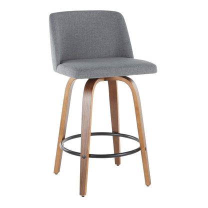 Toriano mid-century counter stool set of 2 in grey fabric with curved wood legs on Tampa Home & Garden Store