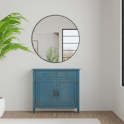 Connaught entryway storage cabinet HouseOfZazla, blue distressed wood with two drawers and doors on Tampa Home & Garden Store