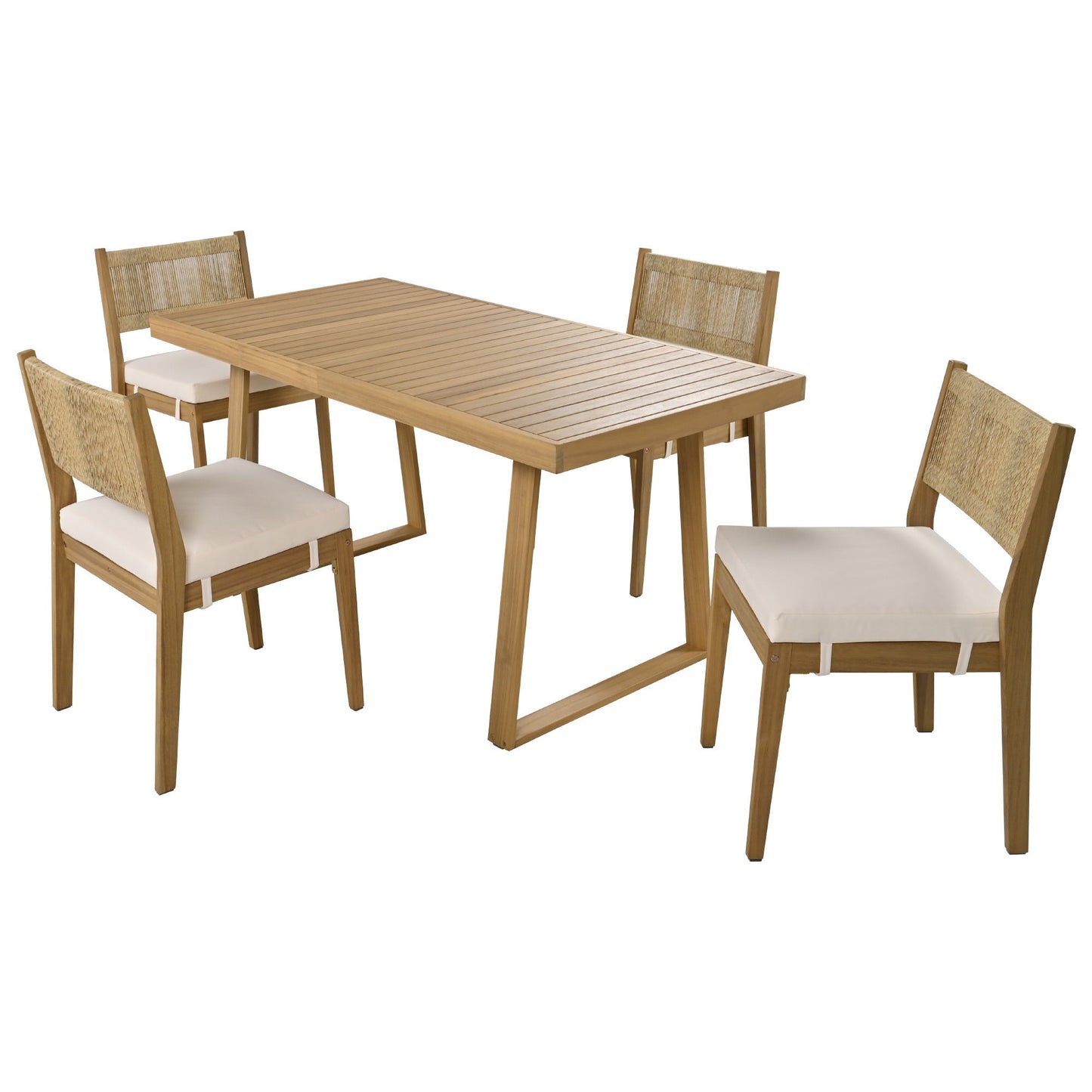 U_Style outdoor acacia wood dining table and 4 chairs set by HouseOfZazla cushions on Tampa Home & Garden Store