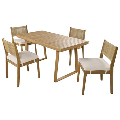 U_Style outdoor acacia wood dining table and 4 chairs set by HouseOfZazla cushions on Tampa Home & Garden Store