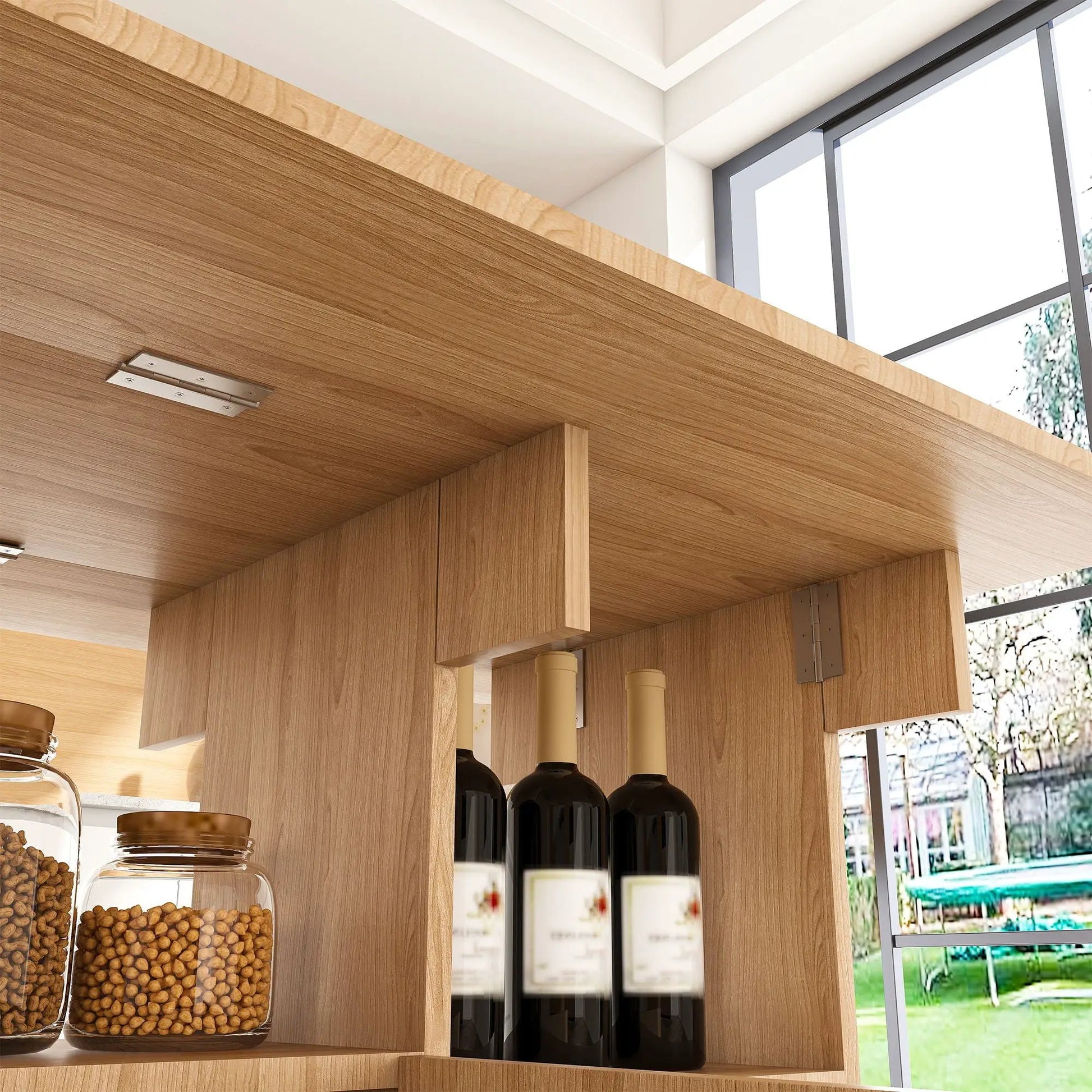 Multi Folding Table With Storage Shelves And Wheels island wood jars bottles on shelves on Tampa Home & Garden Store