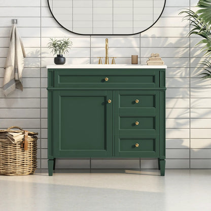 Bathroom vanity with 2 drawers and tip-out drawer in green brass Unique Piece Furniture on Tampa Home & Garden Store