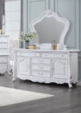 Latisha Mirror in White with Wood Frame by HouseOfZazla, ornate white vanity mirror on Tampa Home & Garden Store