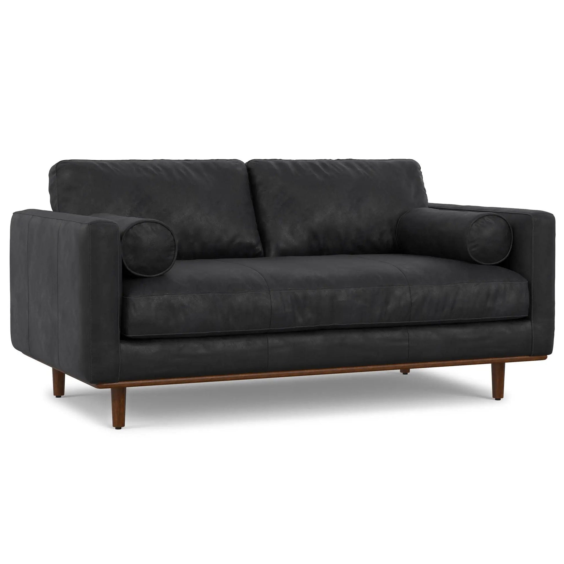 Morrison sofa and ottoman set in charcoal faux leather with plush back cushions and wooden legs on Tampa Home & Garden Store