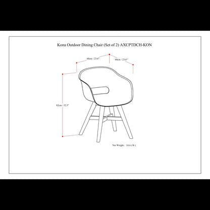 Kona outdoor dining chair set of 2 in plastic line drawing with specs by Unique Piece Furniture on Tampa Home & Garden Store