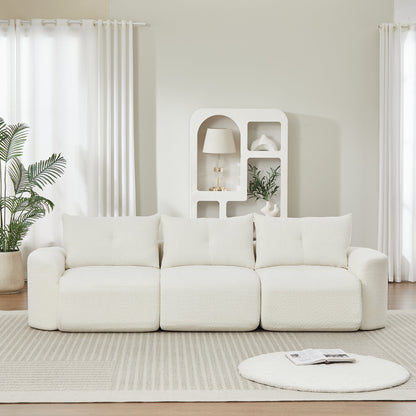 Chenille sofa 109in large modern 3-seater in creamy white upholstery on Tampa Home & Garden Store
