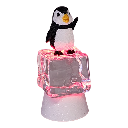 Penguin Christmas figurine on color-changing LED icecube base The Country Christmas Loft on Tampa Home & Garden Store