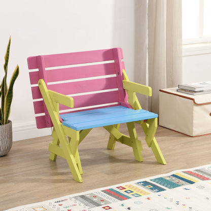 HouseOfZazla solid wood kids 3-piece outdoor set with pink bench, blue seat and lime-green legs on Tampa Home & Garden Store