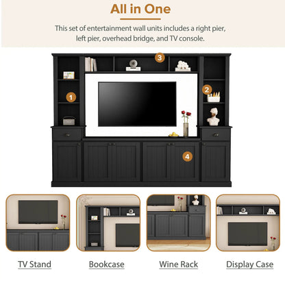 Black minimalist entertainment wall unit with bridge for 75 in TVs by Unique Piece Furniture on Tampa Home & Garden Store