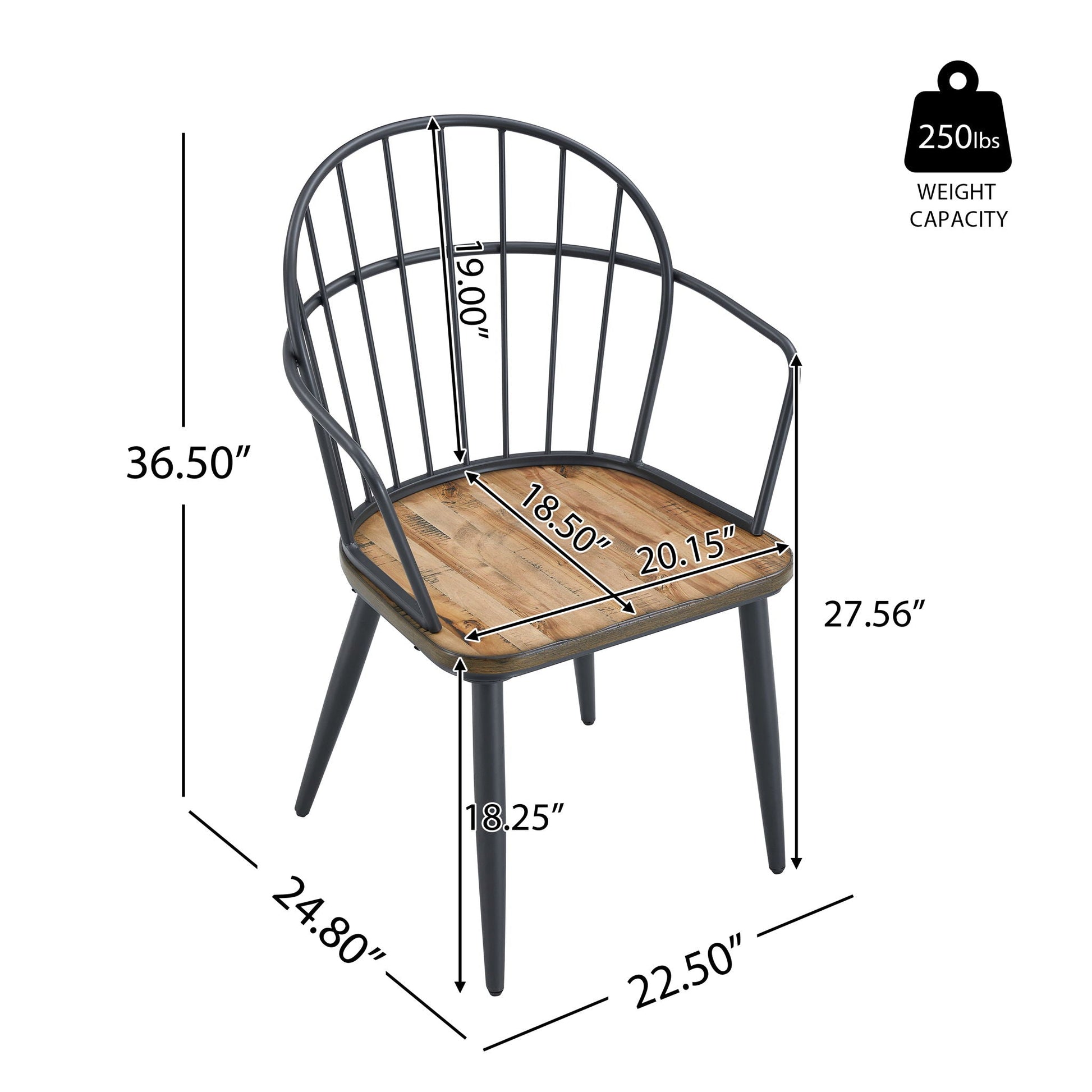 Set of 2 industrial style indoor dining chairs with black metal frame and natural birch wood seat on Tampa Home & Garden Store
