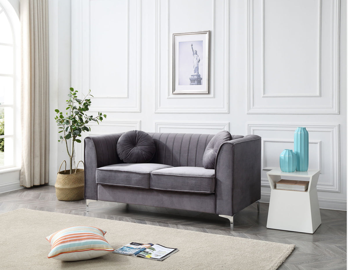 Glam Styled Micro Suede Loveseat with Channel Quilting in Grey by HouseOfZazla on Tampa Home & Garden Store
