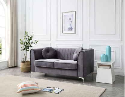 Glam Styled Micro Suede Loveseat with Channel Quilting in Grey by HouseOfZazla on Tampa Home & Garden Store