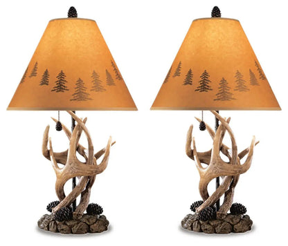 Derek Poly Table Lamp Set of 2 in Brown Finish