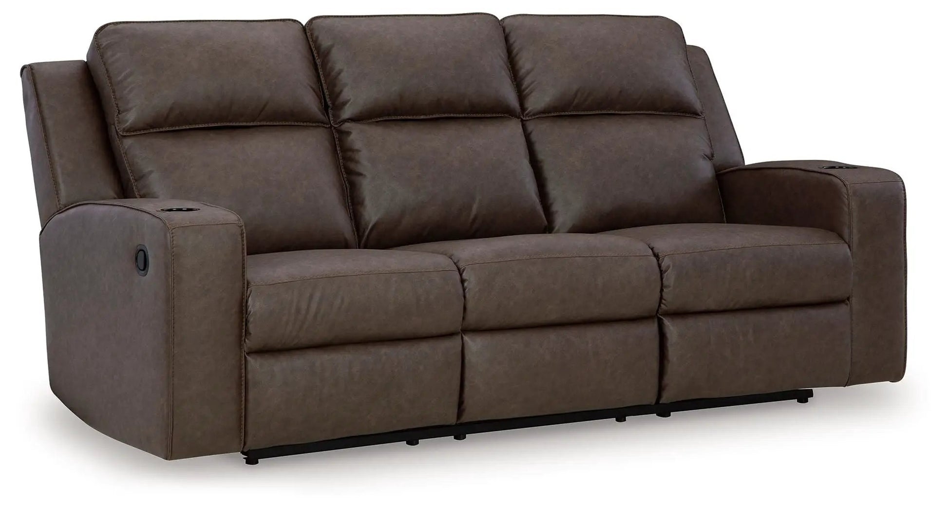 Lavenhorne reclining sofa w/ drop-down table in granite faux leather with cup holders on Tampa Home & Garden Store