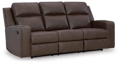 Lavenhorne reclining sofa w/ drop-down table in granite faux leather with cup holders on Tampa Home & Garden Store