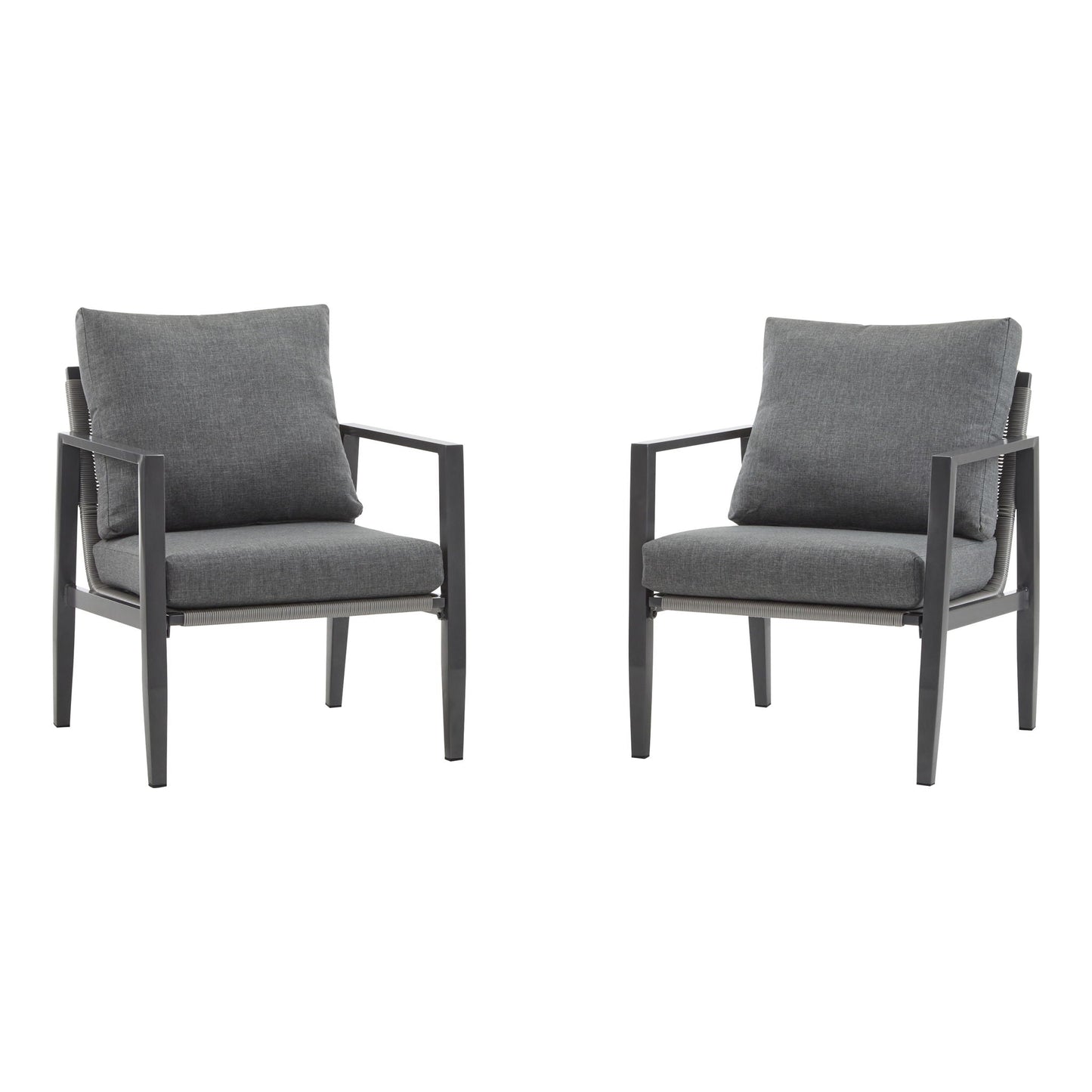 Modern lounge chairs, 2, gray cushions with rope accents on metal frames by HouseOfZazla on Tampa Home & Garden Store