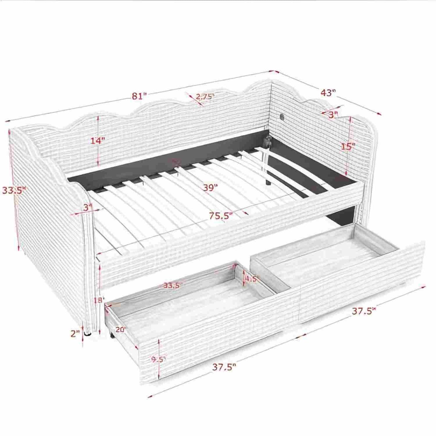 Gingham Daybed With Usb Port And The Wave Shape