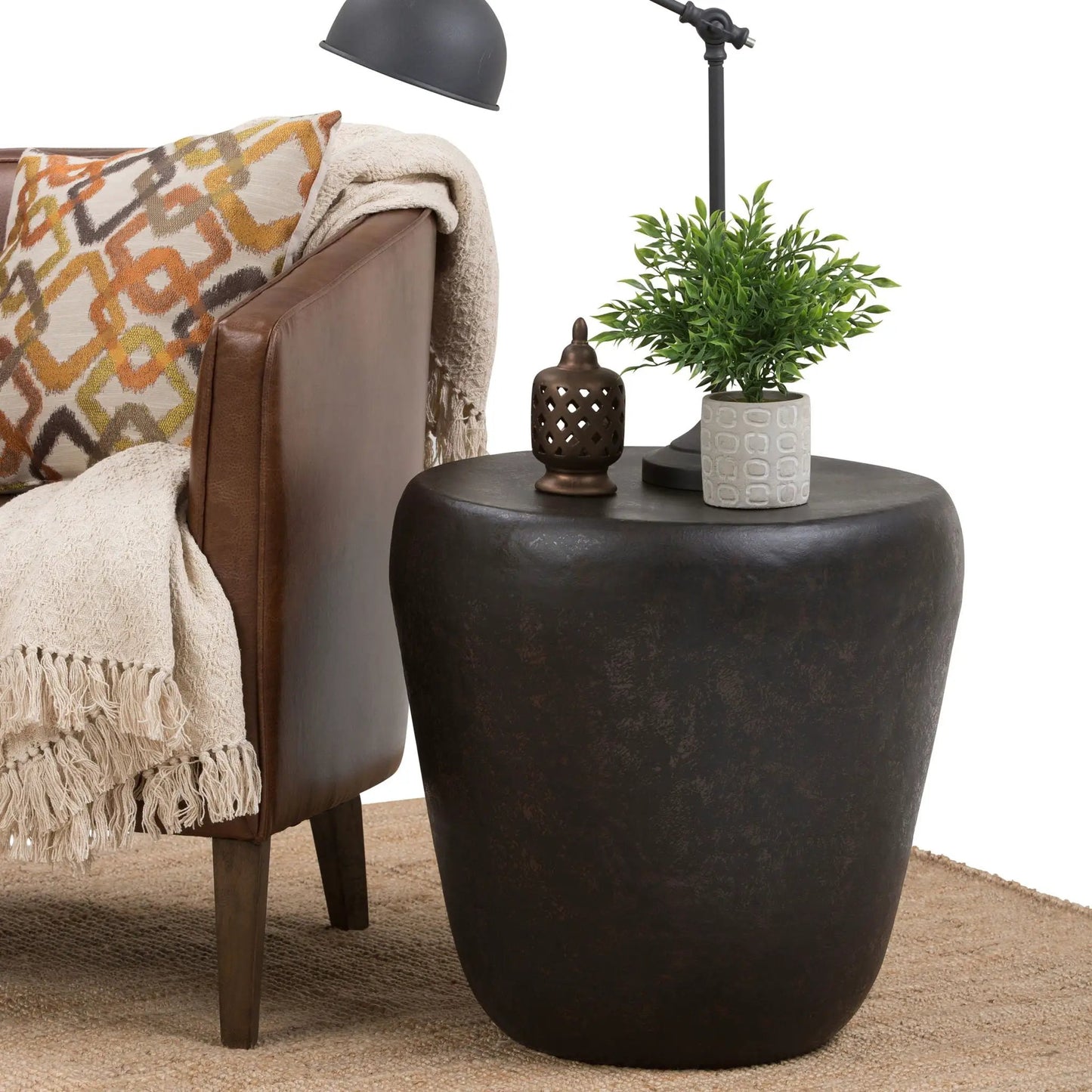 Garvy Handcrafted Solid Metal Drum Side Table