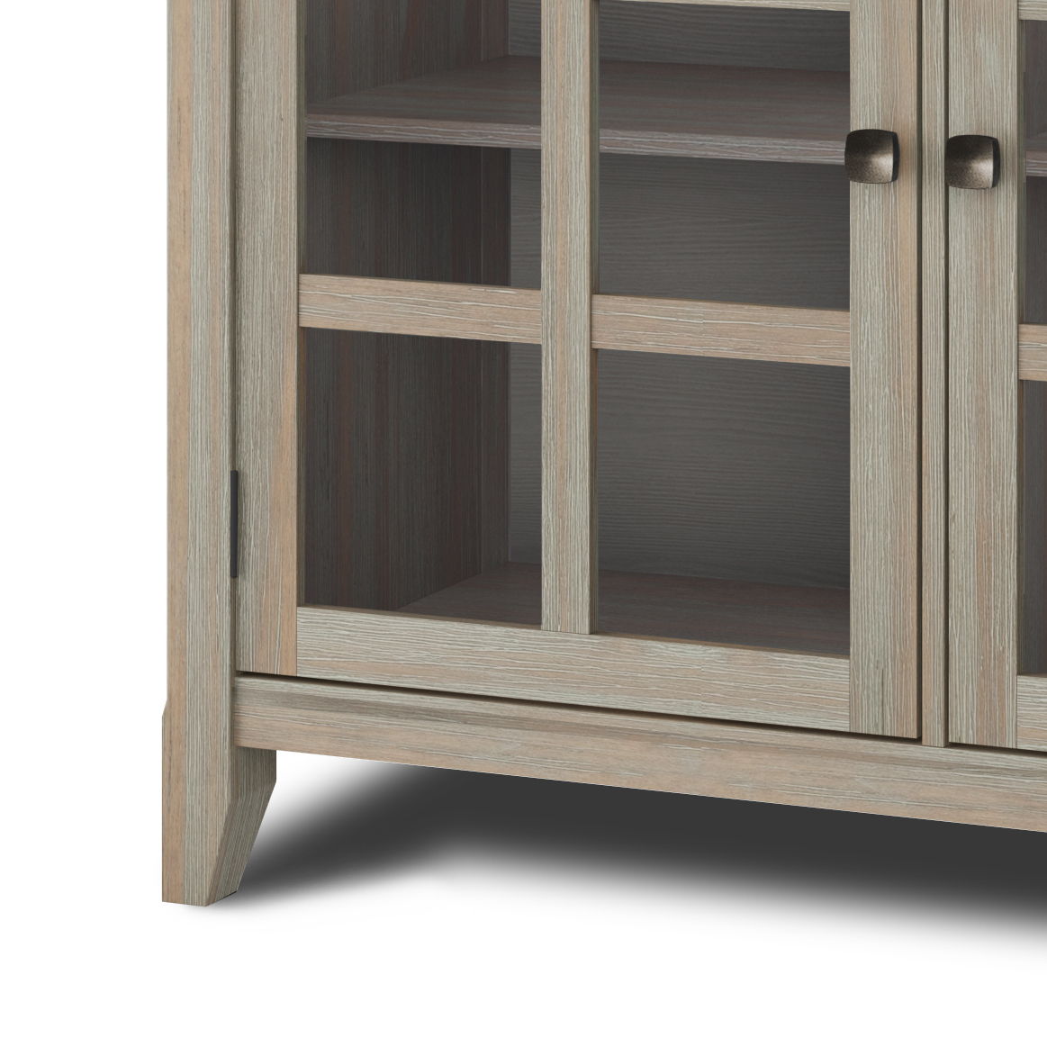 Acadian wide storage cabinet handcrafted with glass doors in weathered oak by HouseOfZazla on Tampa Home & Garden Store