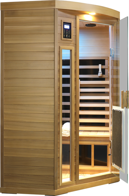 Low EMF far infrared 2-person sauna, red cedar, LCD touch control, glass door, HouseOfZazla on Tampa Home & Garden Store