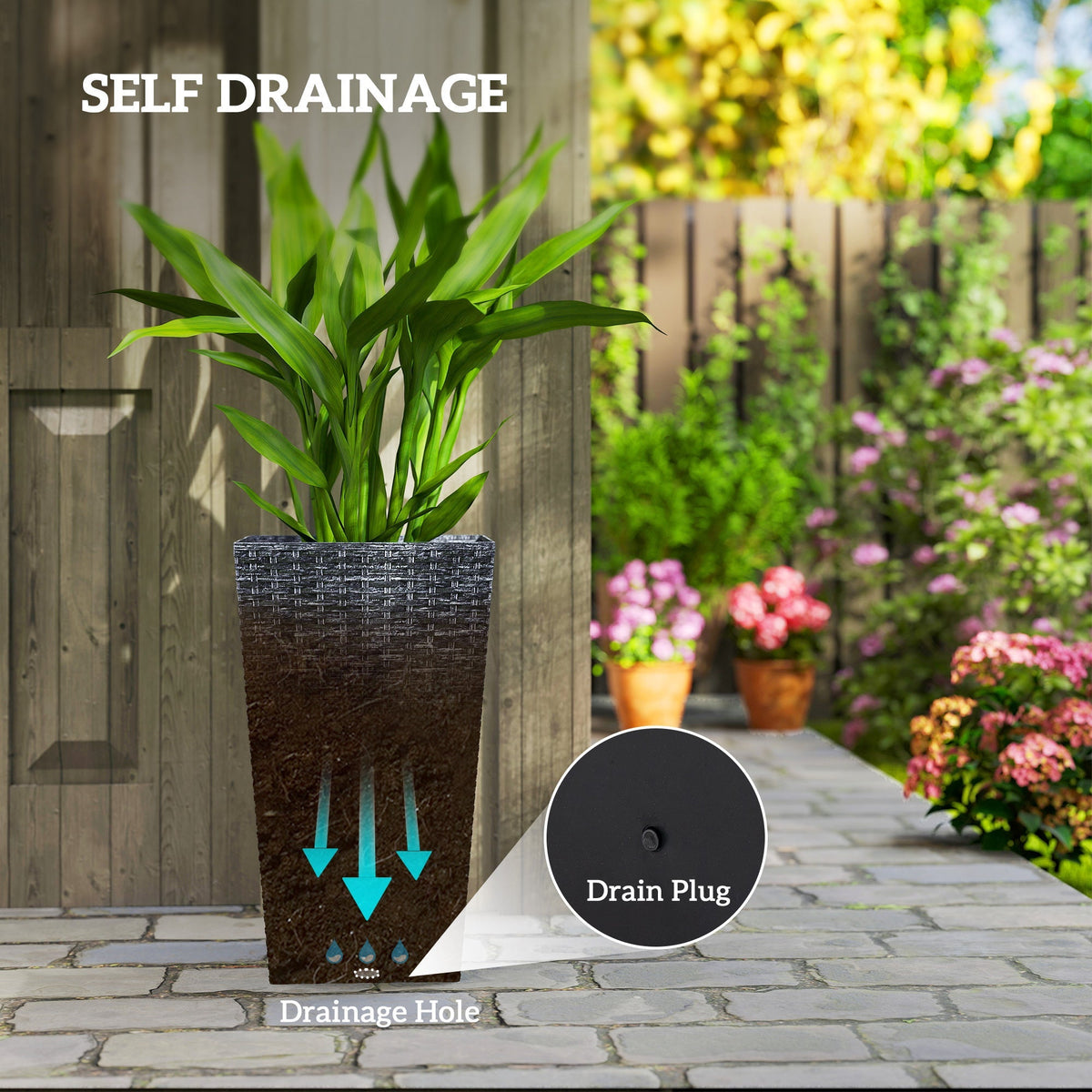 Taper planters set of 3 by HouseOfZazla with drainage holes in dark wicker finish on Tampa Home & Garden Store