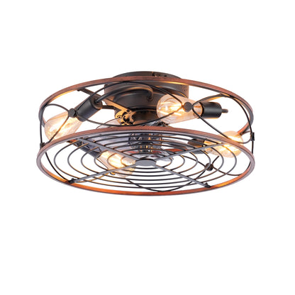 20'' caged ceiling fan with Edison bulbs, dark bronze metal rings and wood accents remote on Tampa Home & Garden Store