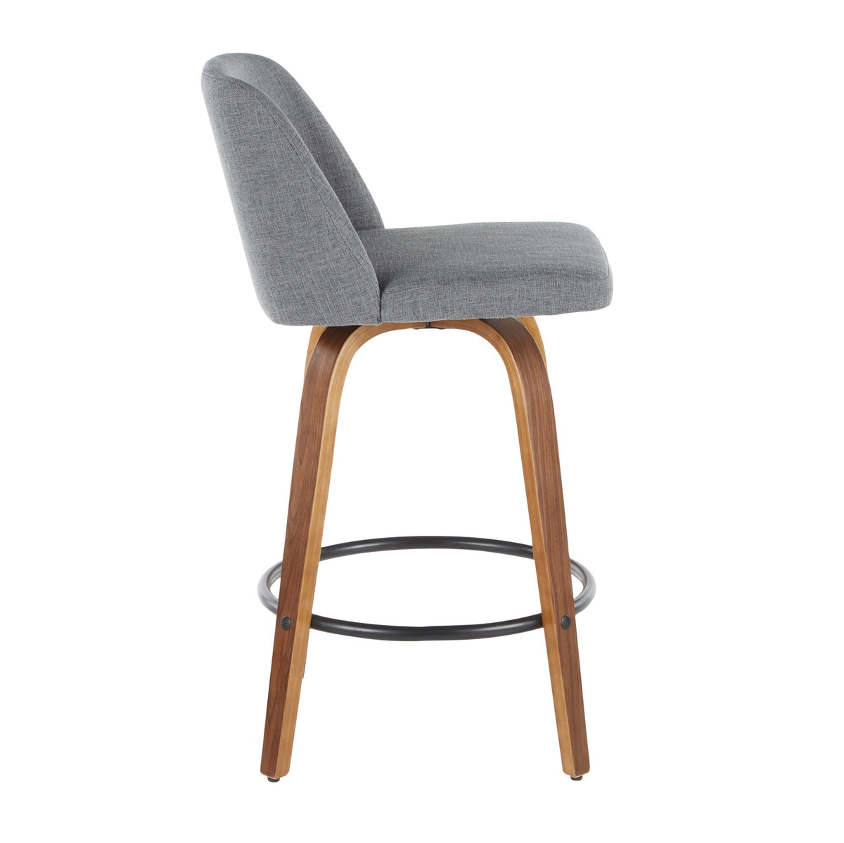 Toriano mid-century counter stools in gray fabric with curved wooden legs set of 2 on Tampa Home & Garden Store
