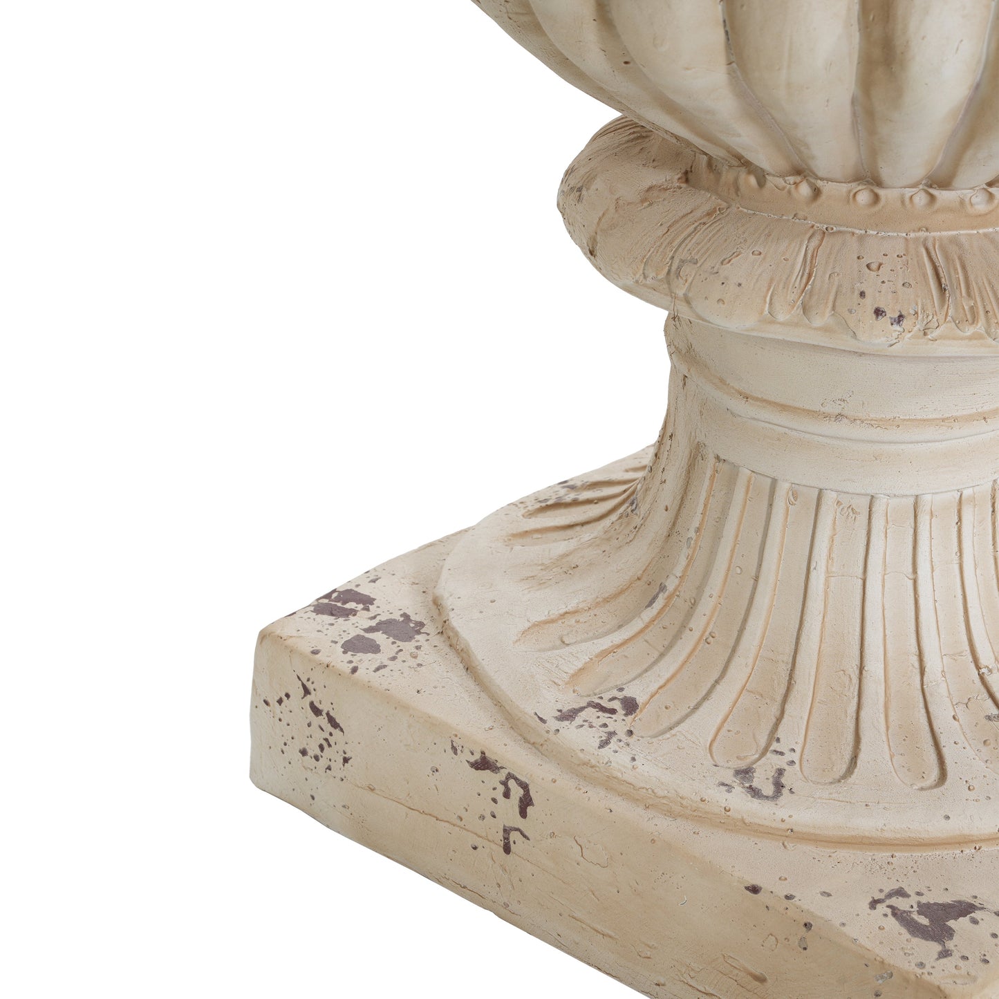 Garden Urn antique white with fluted base distressed patina by HouseOfZazla garden sculpture on Tampa Home & Garden Store