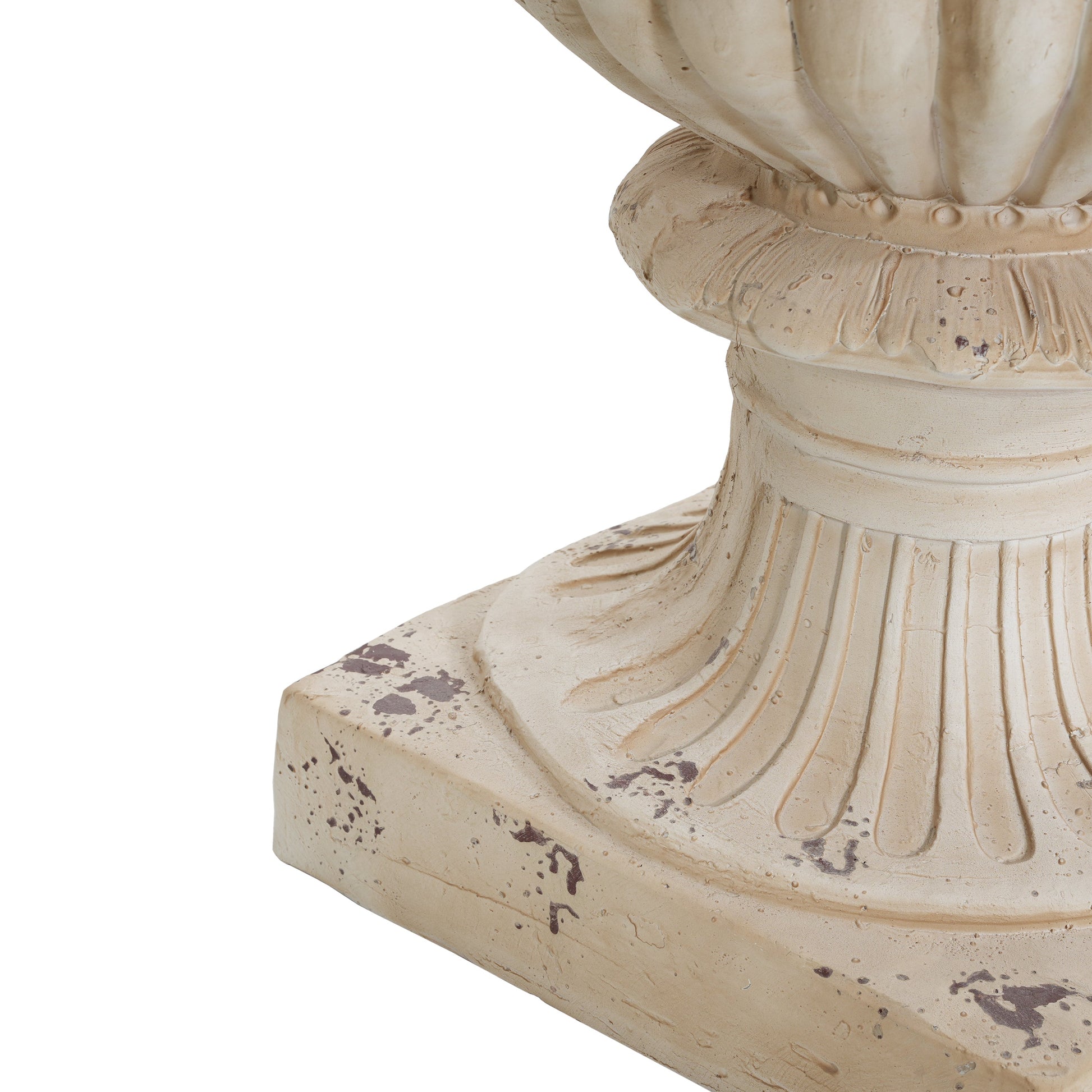 Garden Urn antique white with fluted base distressed patina by HouseOfZazla garden sculpture on Tampa Home & Garden Store