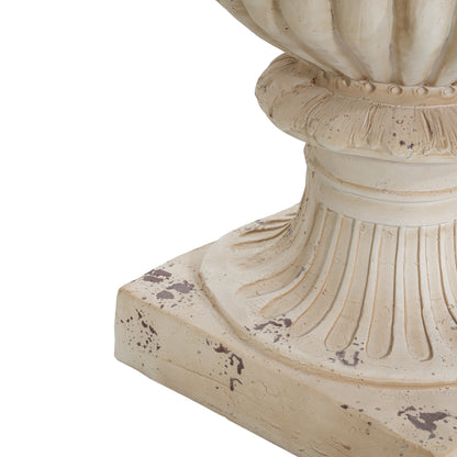 Garden Urn antique white with fluted base distressed patina by HouseOfZazla garden sculpture on Tampa Home & Garden Store