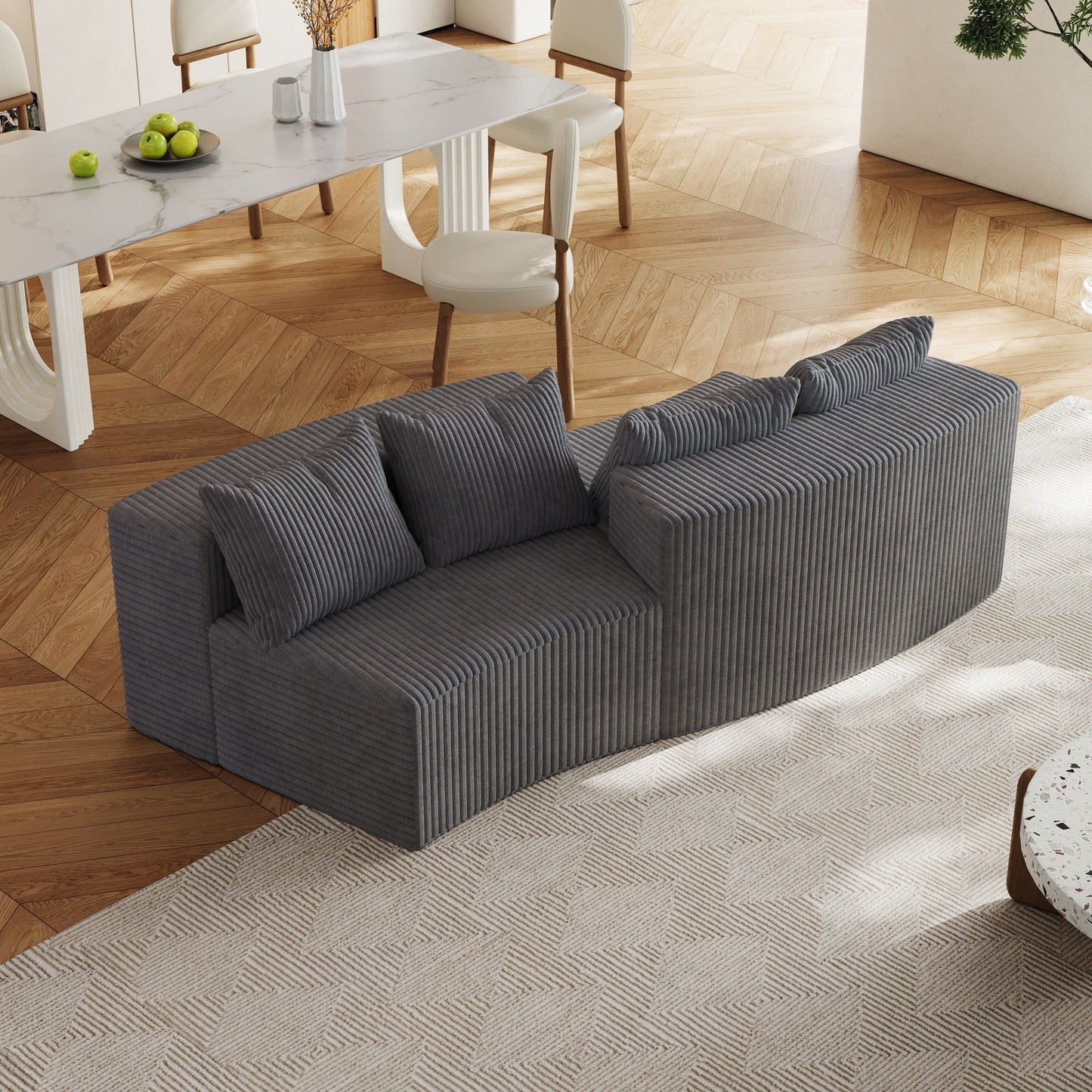 Curved Modular Sectional Sofa and Four Pillows
