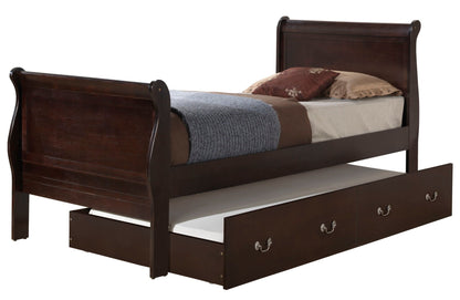 Elegant dark espresso trundle bed with curved sleigh headboard and underbed drawers HouseOfZazla on Tampa Home & Garden Store