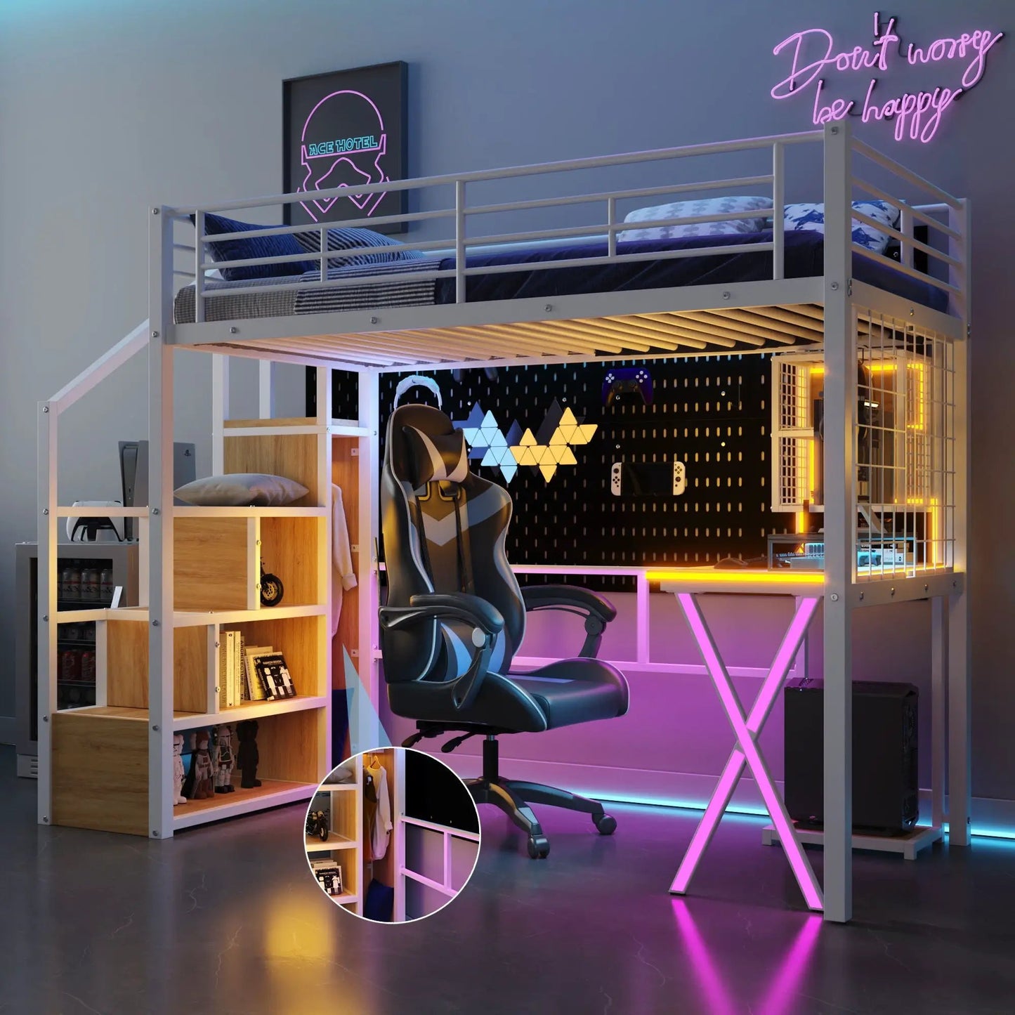 Loft Bed With Built In Workstation and Wardrobe