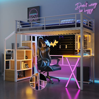 Loft bed with built-in work station and LED lighting, metal frame by HouseOfZazla on Tampa Home & Garden Store