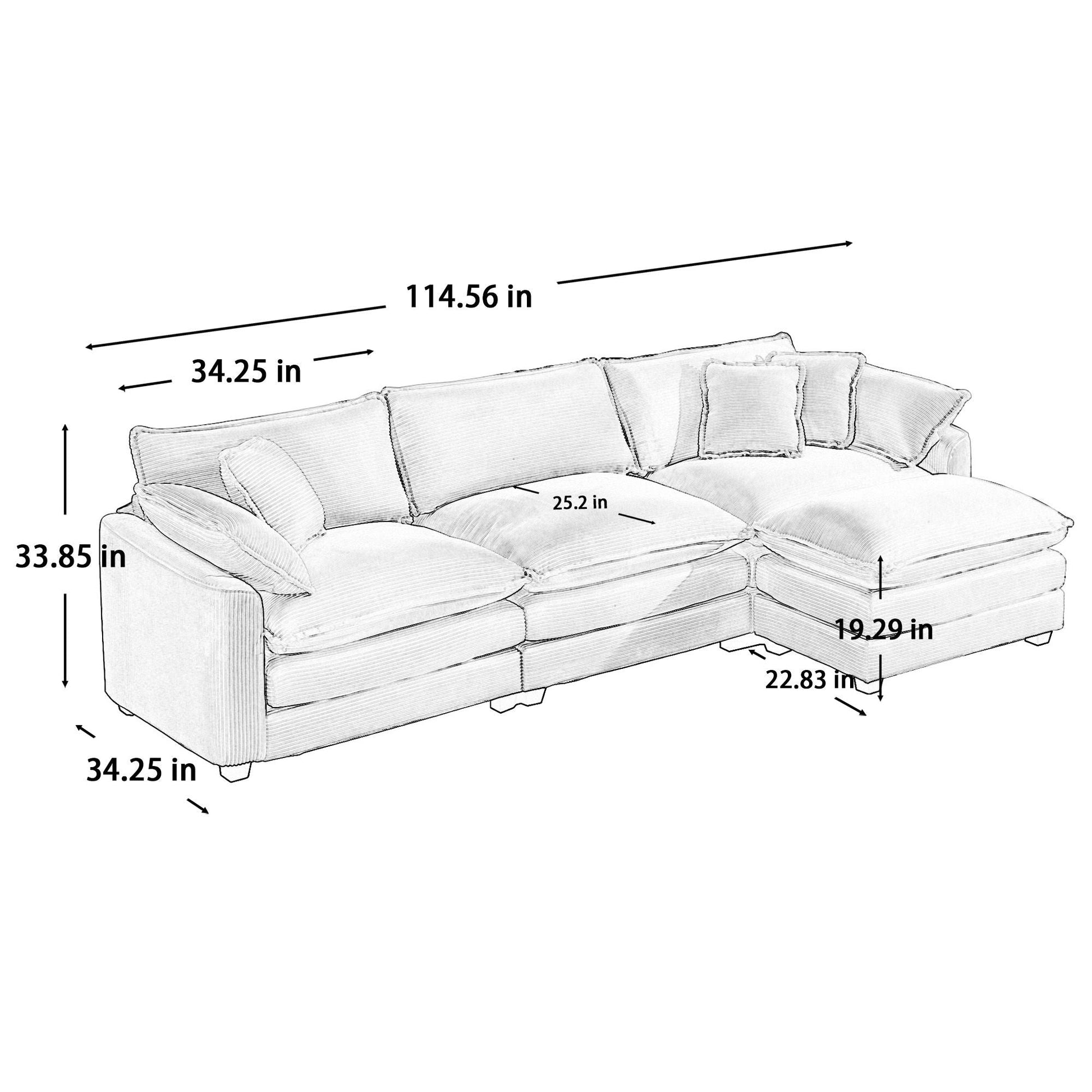 Modern Oversized Modular Cushion Sofa With Ottoman, low back 2pc set HouseOfZazla on Tampa Home & Garden Store