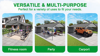 12x25 ft galvanized steel carport by HouseOfZazla; fitness room, party, carport 3 panels shown on Tampa Home & Garden Store