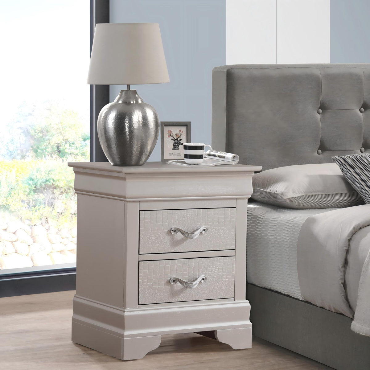 Accent nightstand gray textured finish with crystal pulls by HouseOfZazla on Tampa Home & Garden Store