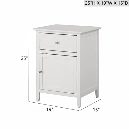 1 Drawer / 1 Door Nightstand white wood with silver knob, accent nightstand on Tampa Home & Garden Store