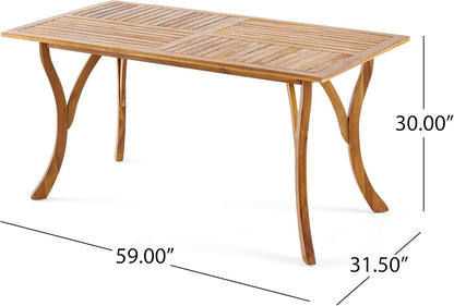 HouseOfZazla outdoor rustic acacia wood dining table for 7-piece patio set with curved legs on Tampa Home & Garden Store