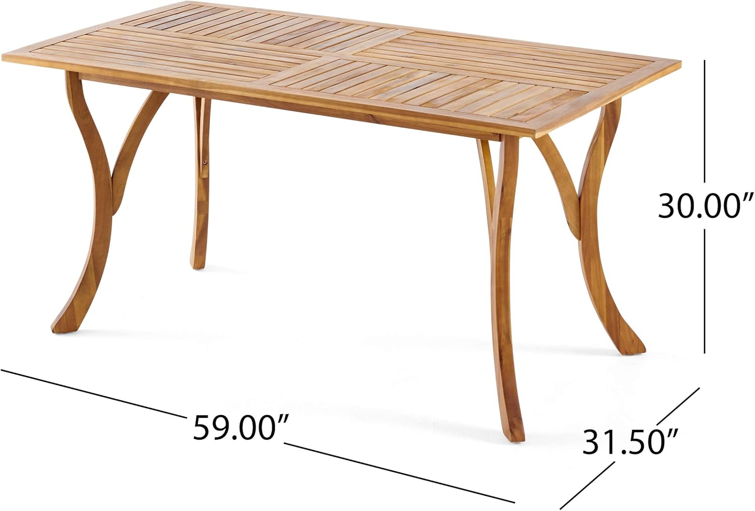 Outdoor Hermosa 7 Piece Wood Dining Set natural wood with slatted top and curved legs on Tampa Home & Garden Store