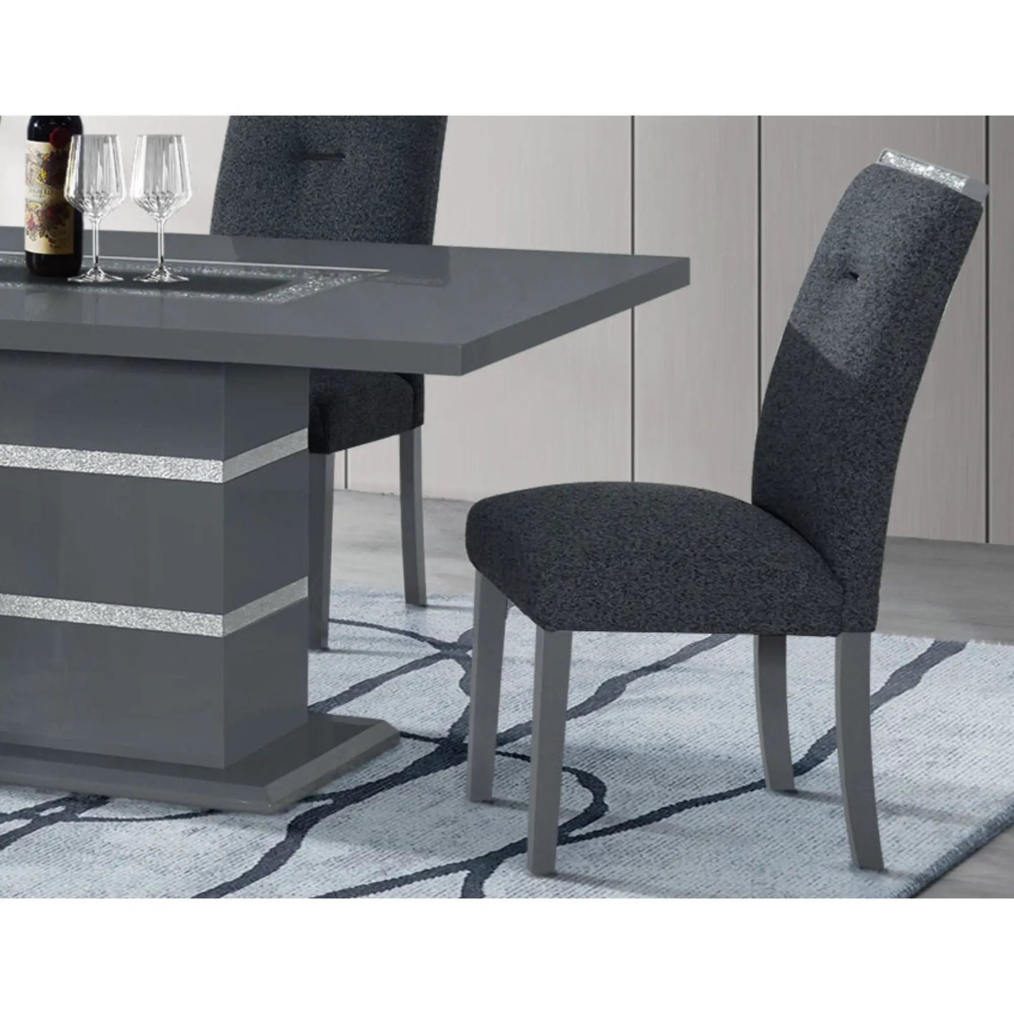 Ariya Dining Chair pair, dark grey upholstery with metal legs, Unique Piece Furniture chair set on Tampa Home & Garden Store