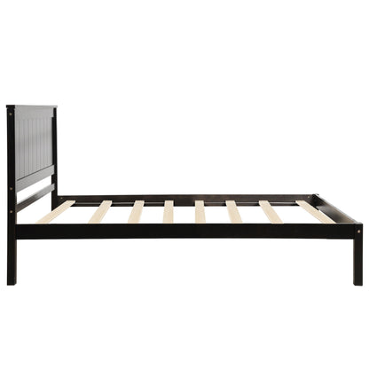 Strong Espresso Wood Platform Bed and Headboard