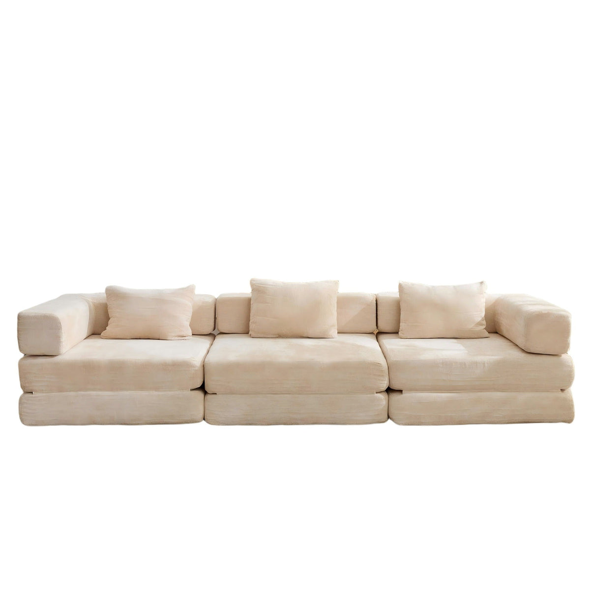 Convertible beige futon sofa bed with plush cushions, HouseOfZazla living room futon on Tampa Home & Garden Store