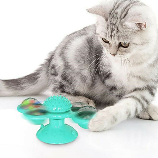 New Windmill Cat Toy turquoise rotating windmill with suction cup for interactive play on Tampa Home & Garden Store