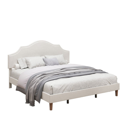 King Upholstered Platform Bed Frame in White