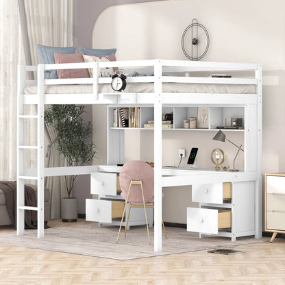 Loft Bed With Desk and Storage Charging Station