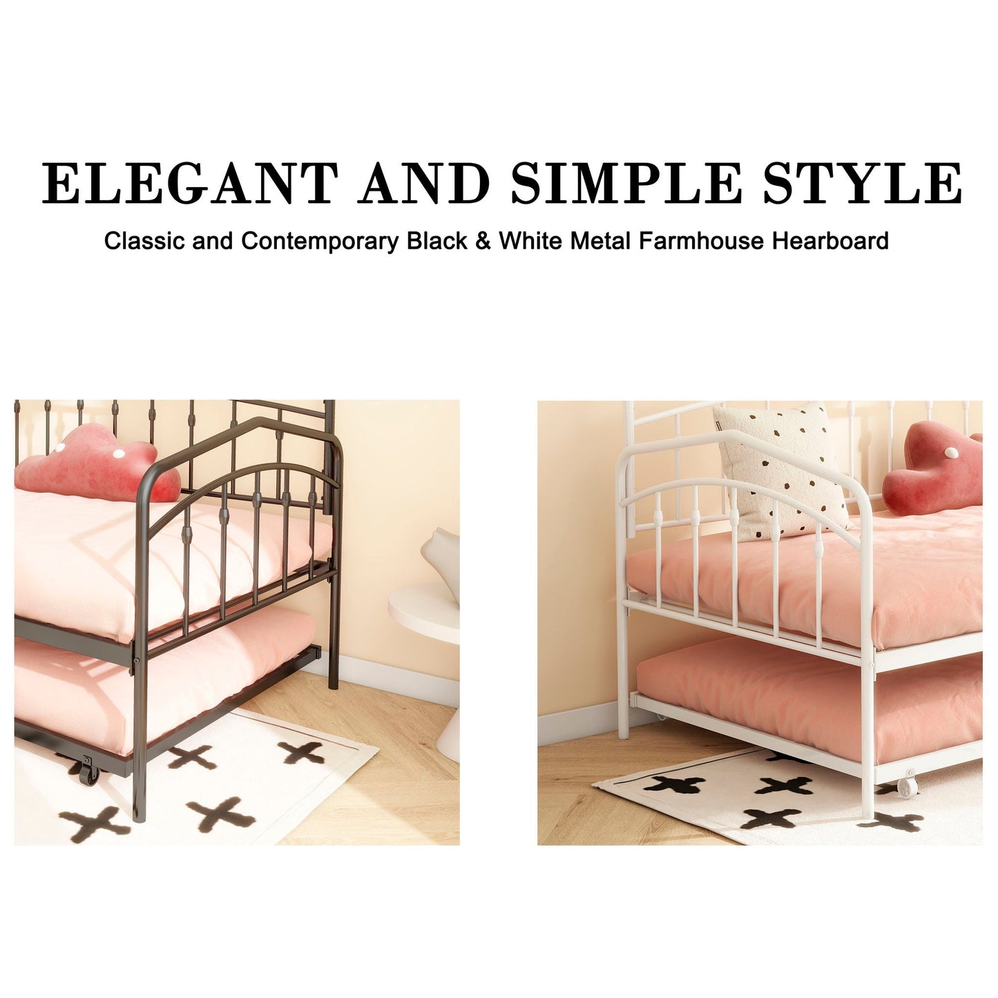 Fox Daybed with Twin Trundle - two metal daybeds in black and white on Tampa Home & Garden Store