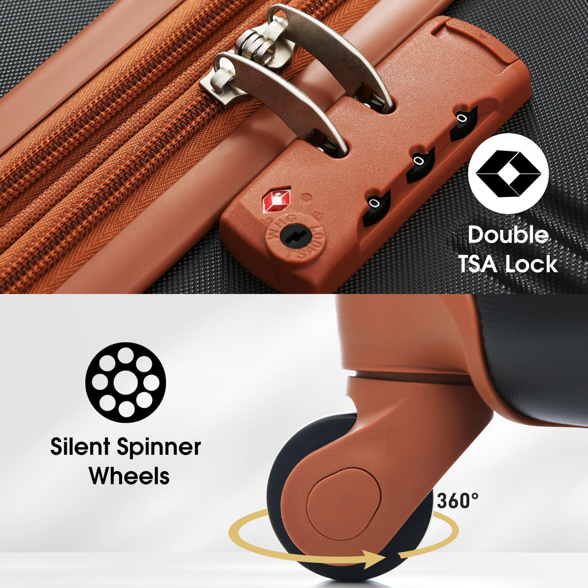 HouseOfZazla 2-piece orange hardshell luggage set with spinner wheels and TSA lock 20in/24in on Tampa Home & Garden Store